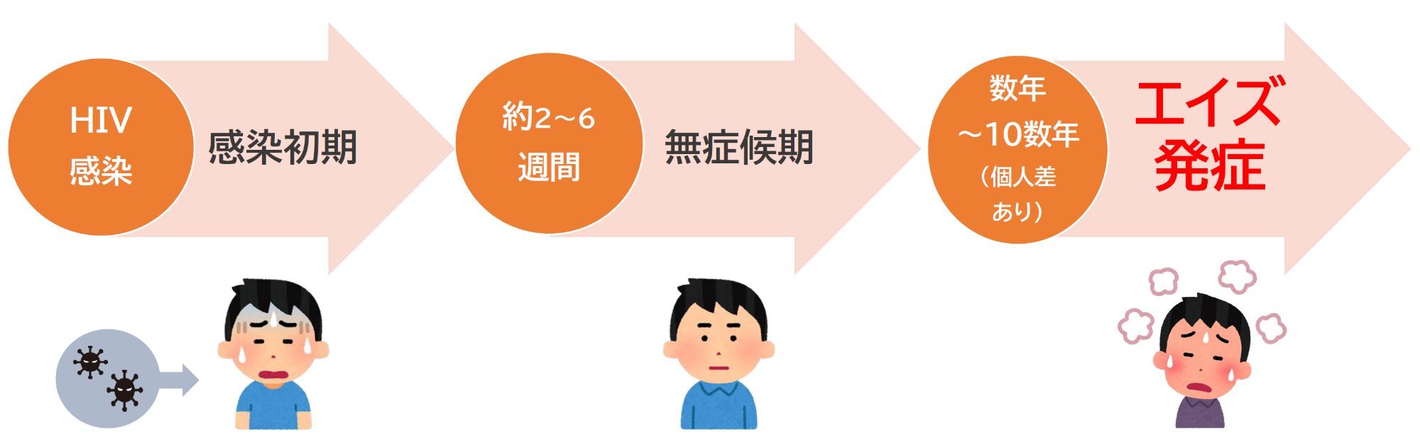 HIV感染初期からエイズ発症までの経過