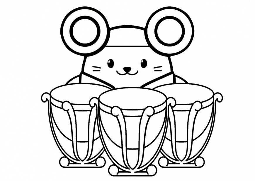 白抜きのティンパニの後ろに立っているこめろのイラスト