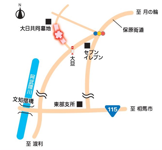 桜並木までの地図