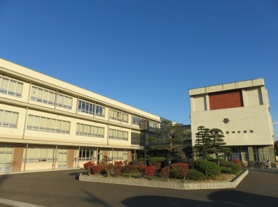 3階建ての校舎前にブロックで囲まれた植栽がある野田小学校の外観写真