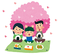 お花見をする家族のイラスト