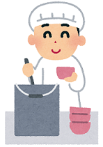 給食を配膳している人のイラスト