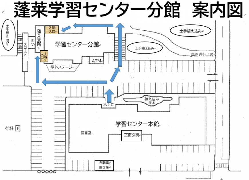 学習センター本館から蓬莱学習センター分館への案内図