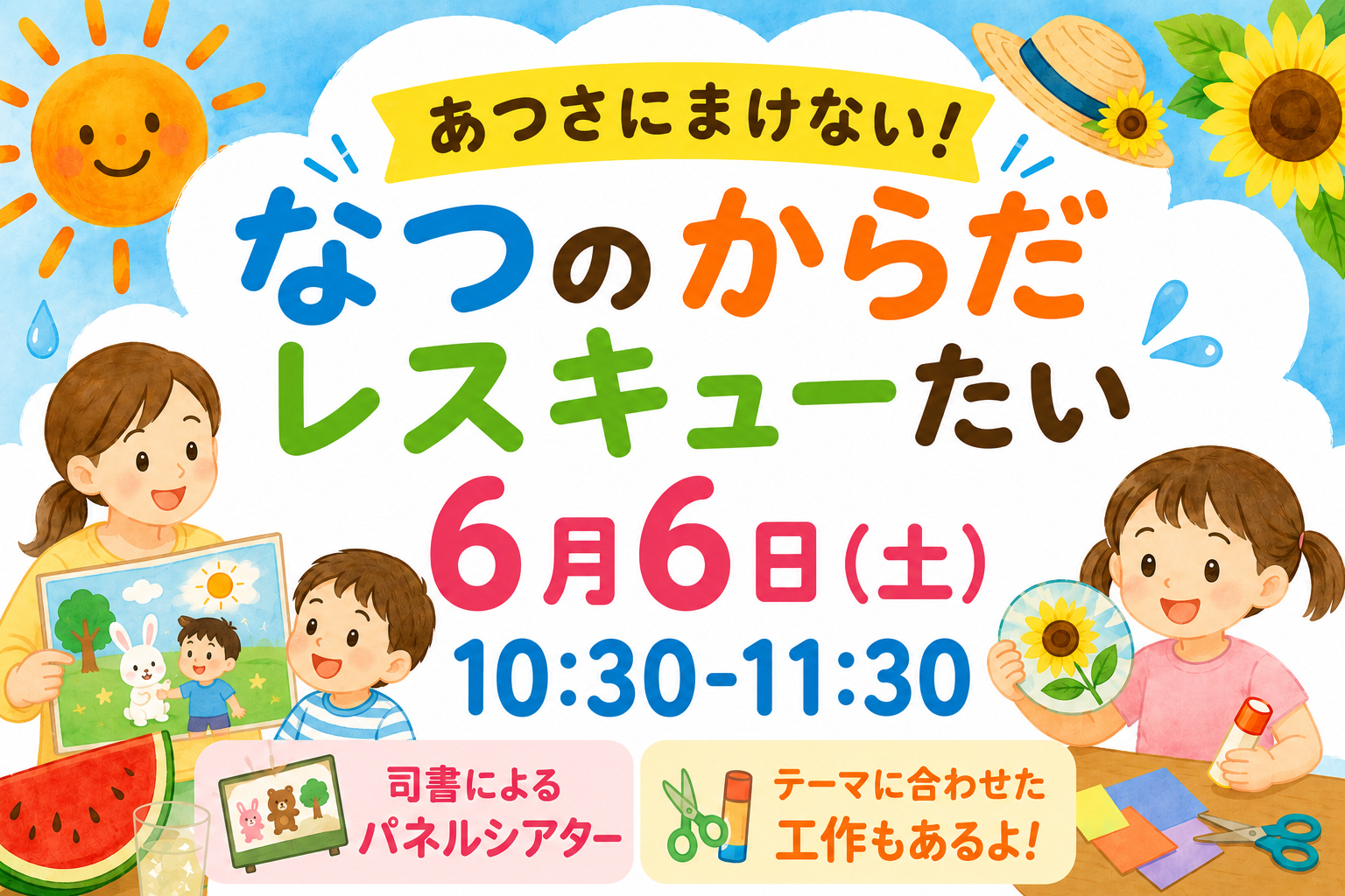 パネルシアターを見ている子どもと工作をしているこどもの画像